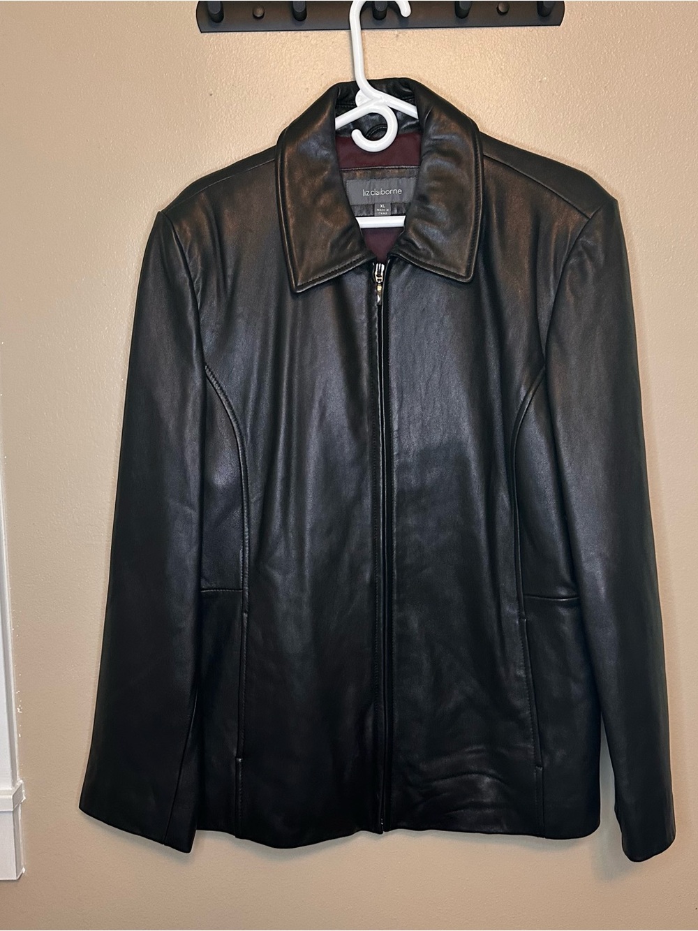 Liz Claiborne Black Leather Zip Jacket